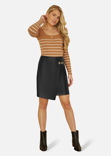 Yumi Faux Leather Wrap Mini Skirt In Black