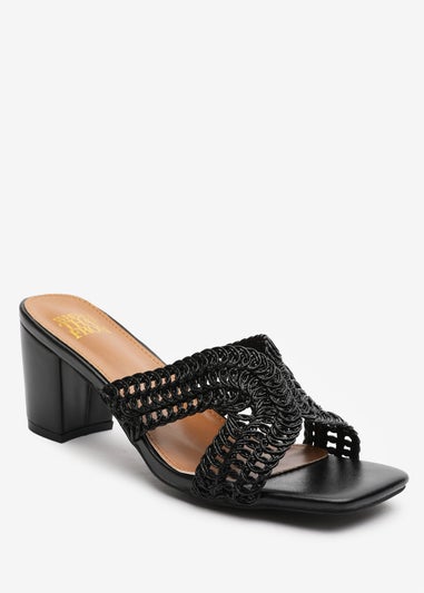Where's That From Summer Black PU Woven Block Heel Slides