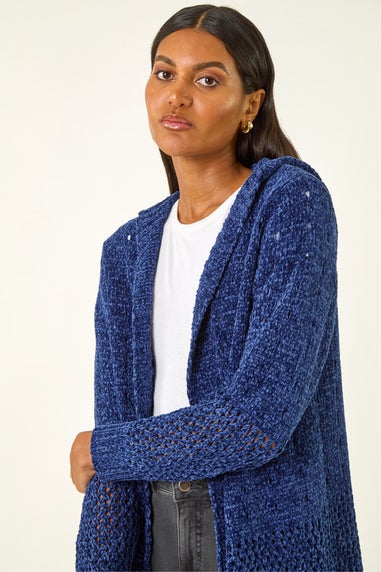 Roman Midnight Blue Soft Chenille Hooded Cardigan