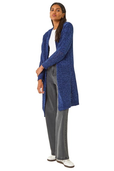 Roman Midnight Blue Soft Chenille Hooded Cardigan
