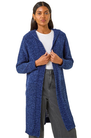 Roman Midnight Blue Soft Chenille Hooded Cardigan