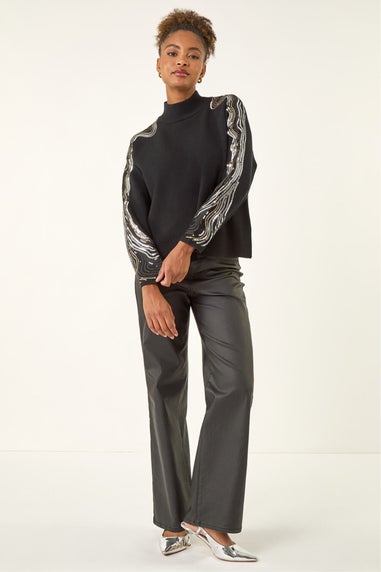 Roman Black Wave Sleeve Knit Jumper