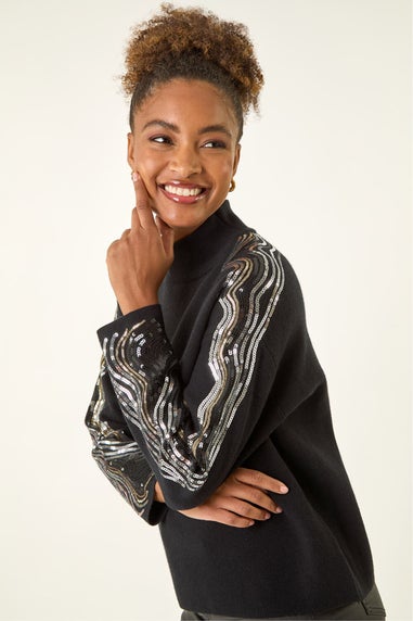 Roman Black Wave Sleeve Knit Jumper