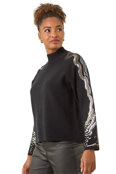 Roman Black Wave Sleeve Knit Jumper