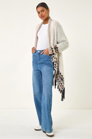 Roman Ivory Fluffy Fringe Poncho