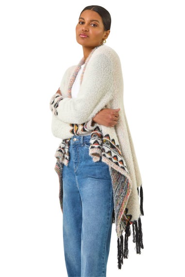 Roman Ivory Fluffy Fringe Poncho