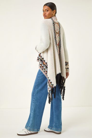 Roman Ivory Fluffy Fringe Poncho