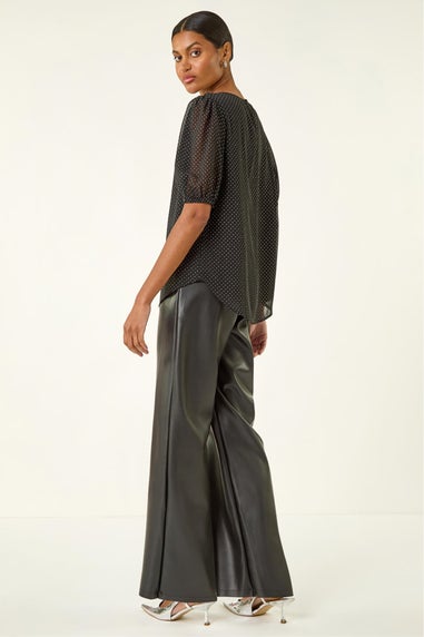 Roman Black Glitter Spot Print Puff Sleeve Top