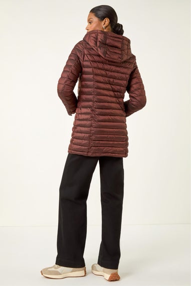 Roman Chocolate Longline Quilted Hooded Puffer Coat