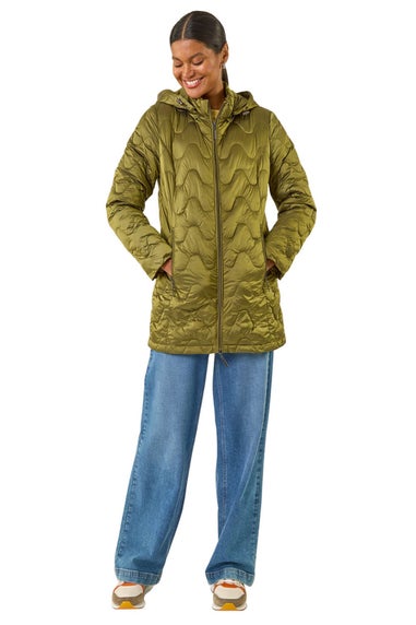 Roman Khaki Hooded Quilted Puffer Coat