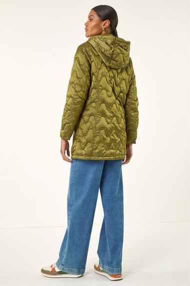Roman Khaki Hooded Quilted Puffer Coat
