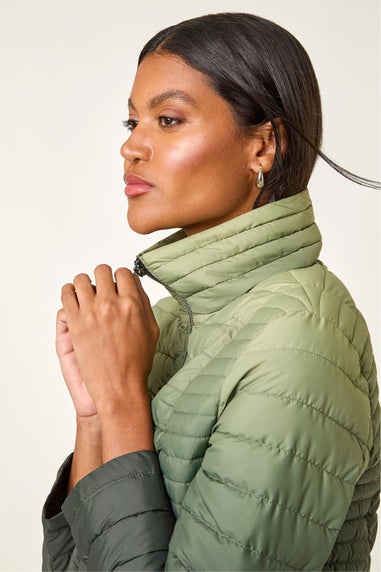Roman Khaki Ombre Funnel Padded Coat