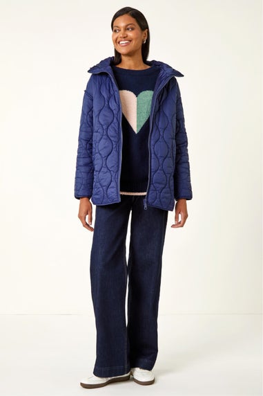 Roman Navy Quilted Hooded Coat