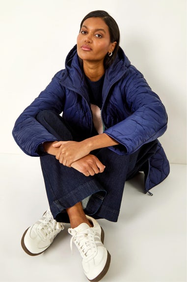 Roman Navy Quilted Hooded Coat