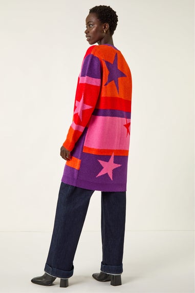 Roman Purple Star Print Longline Stretch Cardigan