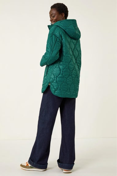 Roman Green Quilted Hooded Coat