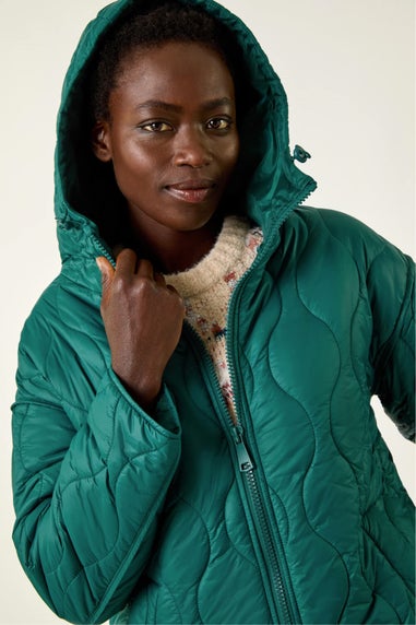 Roman Green Quilted Hooded Coat