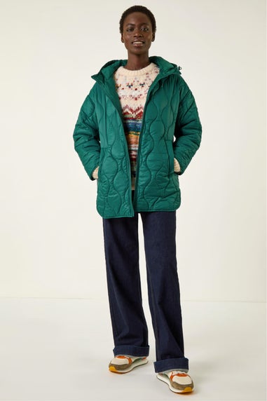Roman Green Quilted Hooded Coat