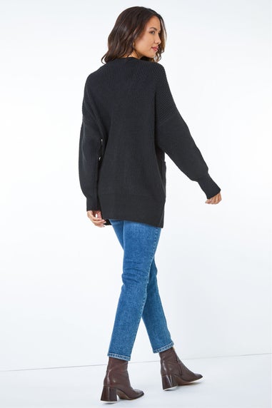 Roman Black Relaxed Longline Cardigan