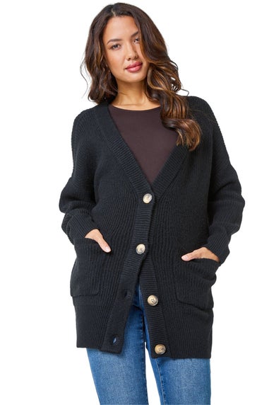 Roman Black Relaxed Longline Cardigan