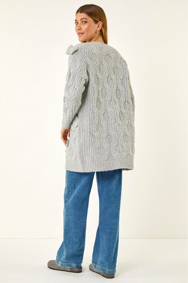 Roman Grey Bow Embellished Knit Cardigan