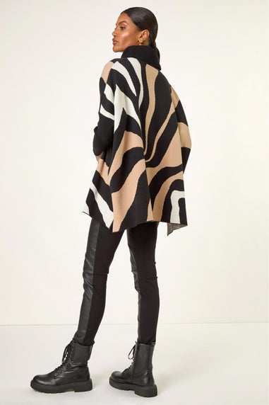 Roman Black Wave Print Roll Neck Knit Jumper
