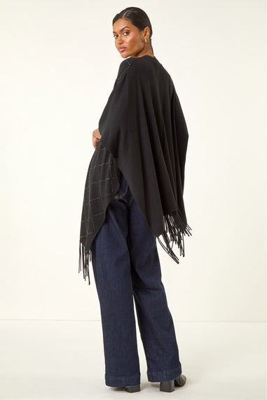 Roman Black Diamond Hotfix Knit Poncho