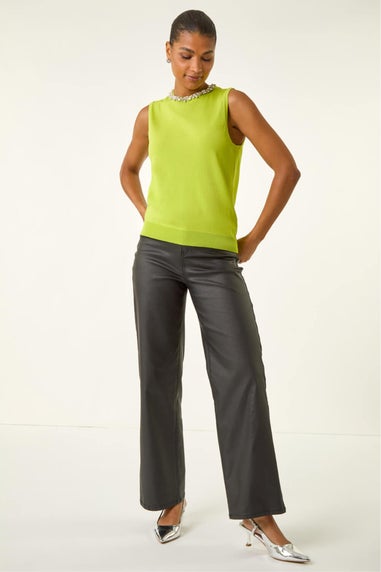 Roman Lime Embellished Neck Knit Vest