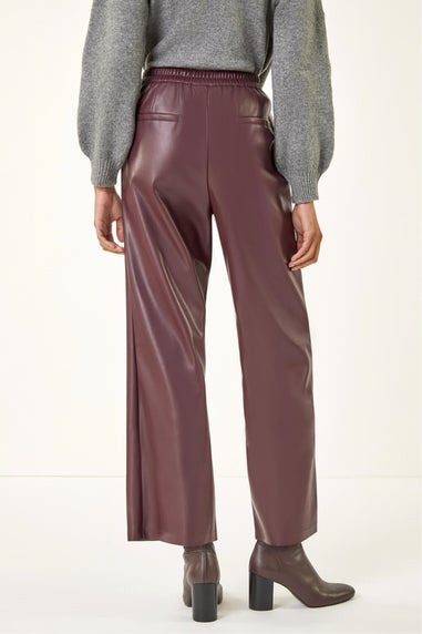 Roman Wine Faux Leather Wide Leg Crop Trousers