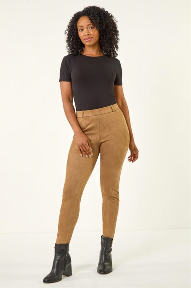 Roman Tan Petite Suedette Stretch Jeggings