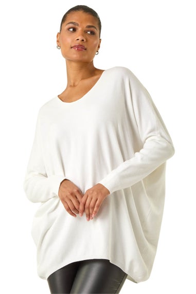 Roman Ivory Lace Back V-Neck Poncho
