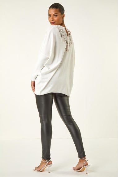 Roman Ivory Lace Back V-Neck Poncho