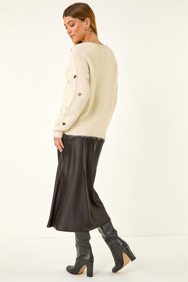 Roman Ivory Sequin Heart Fluffy Knit Jumper