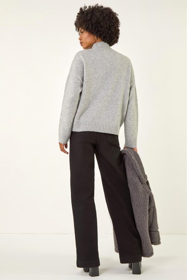 Roman Light Grey Animal Print Pocket Knit Jumper