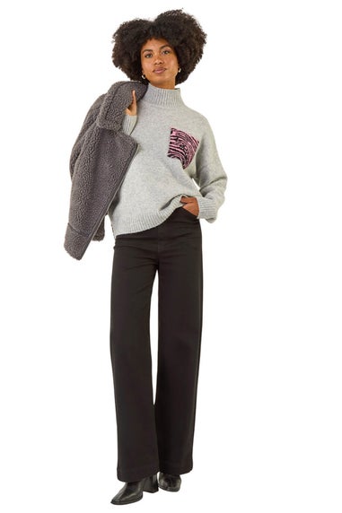 Roman Light Grey Animal Print Pocket Knit Jumper