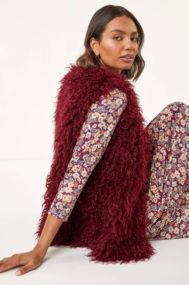Roman Burgundy Longline Faux Fur Gilet