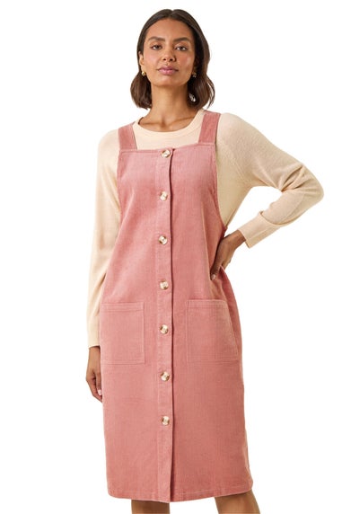 Roman Rose Corduroy Pinafore Midi Dress