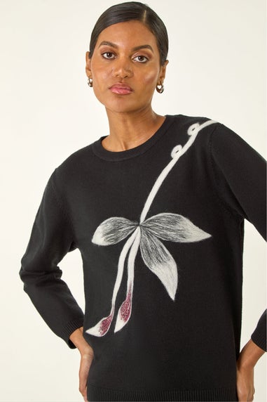 Roman Black Floral Hotfix Knit Jumper