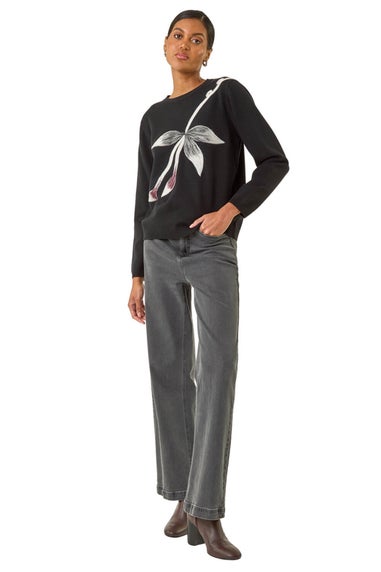 Roman Black Floral Hotfix Knit Jumper