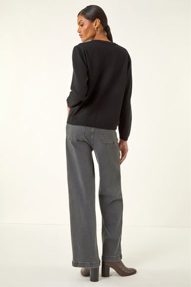 Roman Black Floral Hotfix Knit Jumper