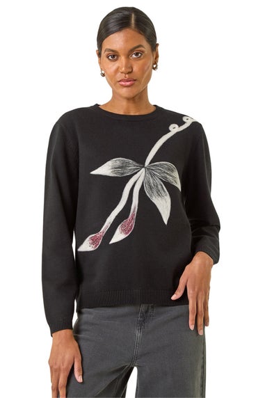 Roman Black Floral Hotfix Knit Jumper