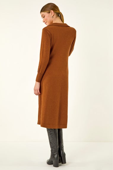 Roman Copper Scallop Detail Knitted Midi Dress