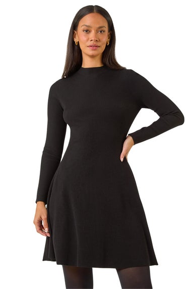 Dusk Black Ribbed Skater Jumper Dress