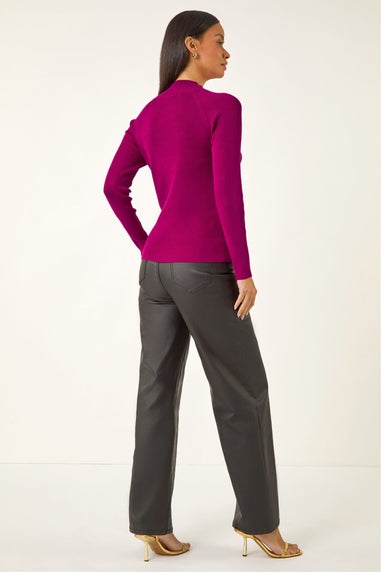 Dusk Cerise High Neck Button Shoulder Jumper