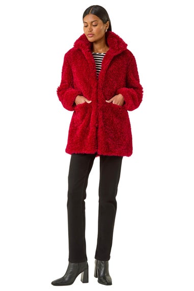 Roman Red Curly Soft Borg Coat