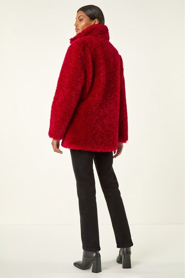 Roman Red Curly Soft Borg Coat