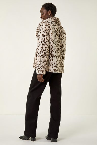 Roman Brown Faux Snow Leopard Fur Coat