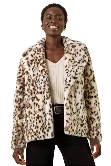 Roman Brown Faux Snow Leopard Fur Coat