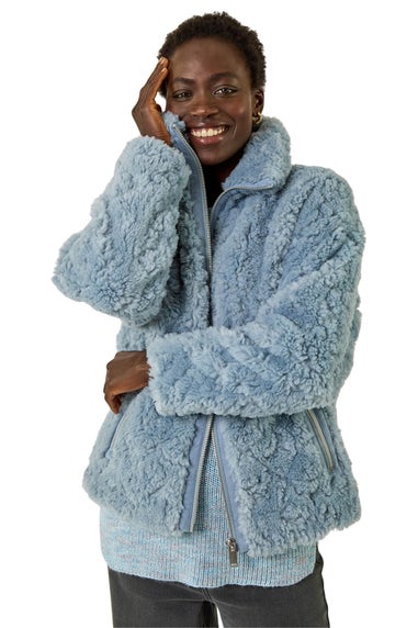 Roman Light Blue Teddy Borg Bomber Coat