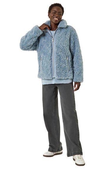 Roman Light Blue Teddy Borg Bomber Coat
